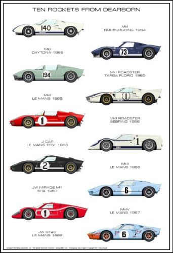 Ford gt 40 ten rockets from dearborn  racing poster  new