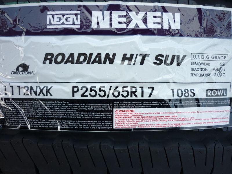 4 new 255 65 17 nexen roadian h/t white letter tires
