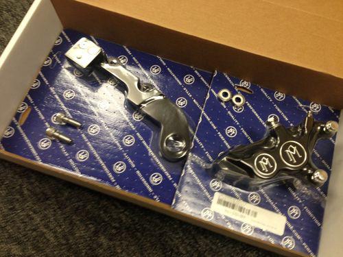 Overstock! 4 piston rear caliper kit, contrast cut for 2008-up harley fl baggers