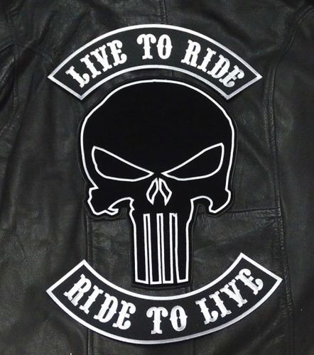 Live to ride ride to live top bottom rocker with punisher skull 3pc back patch