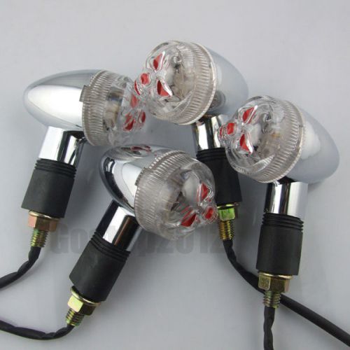 4x12 led chrome motorcycle universal skull turn signal indicator blinker light