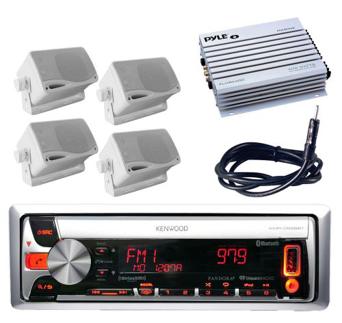 New marine kmr-d562bt cd mp3 pandora radio stereo + 400w amp 4 speakers +antenna