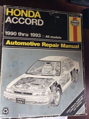 Haynes honda accord 1990 1993 auto repair manual 42012