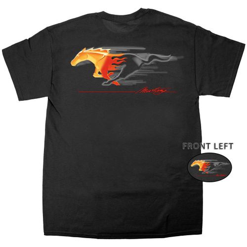 Mustang apparel t-shirt black running horse logo flames large