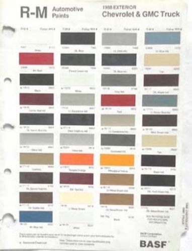 1988 chevrolet and gmc truck r-m color paint chip chart all models original