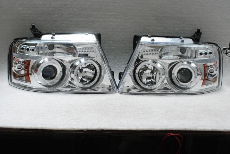 04-08 ford f150 pickup truck dual halo led projector headlights lamps chrome