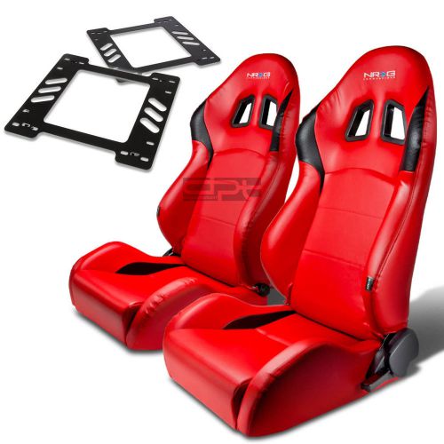 Nrg racing bucket seat red pvc+silder/rail+for 78-88 monte carlo a/g bracket x2