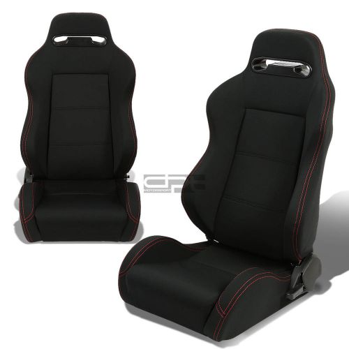 X2 fully reclinable black canvas type-r red stitch bucket racing seats+sliders