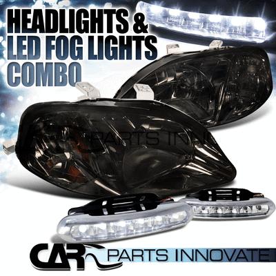 99-00 honda civic 2/3/4dr jdm smoke crystal headlights lamp+led fog bumper drl