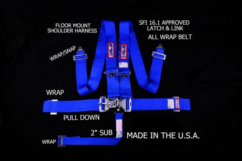 Rjs racing sfi 16.1 5pt latch &amp; link floor mount harness blue 1130403