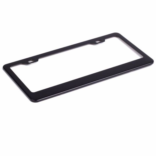 1x black stainless steel metal license plate frame + screw caps tag cover