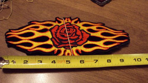 Flameing rose heart on fire biker patch iron-on motorcycle vet rocker