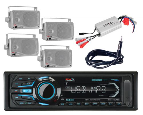 Boss bluetooth mp3 usb ipod marine radio&amp;800w amplifier 4 box speakers antenna