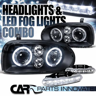 93-98 golf mk3 95-98 cabrio black halo projector headlights+6-led fog lamps