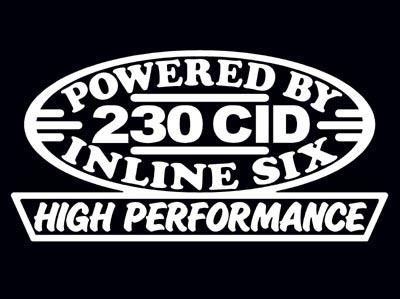 2 high performance 230 cid decal set hp inline straight 6 engine emblem stickers