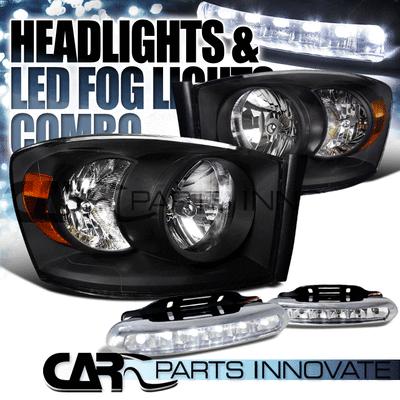 06-08 dodge ram 1500 2500 3500 crystal black headlights+6-led fog lamps