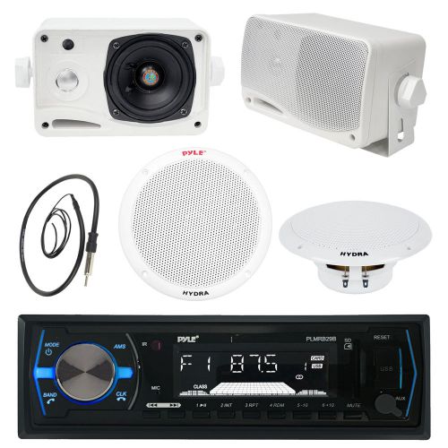 6.5&#034; 400w marine speakers, 3.5&#034; speakers, pyle bluetooth boat usb radio, antenna