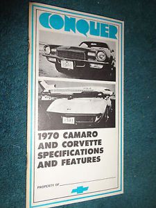 1970 chevrolet camaro / corvette specifications &amp; features book / original