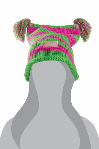 Arctic cat youth / kids pigtails beanie hat - osfm - pink / lime 5263-041