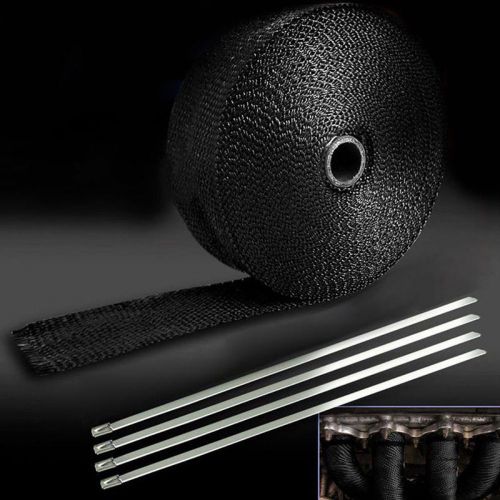 2&#034; x 10m black premium fiberglass header exhaust heat wrap + 6 ties kit set tool