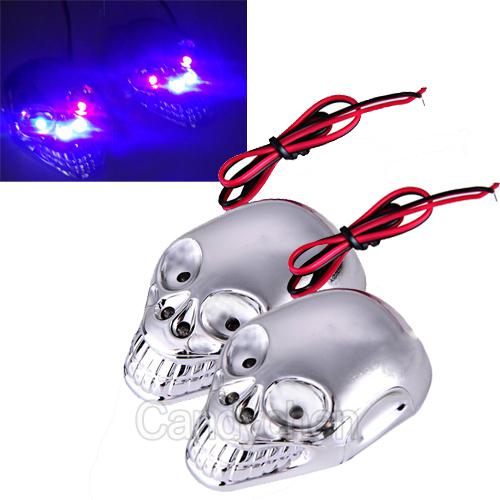 2pcs motorcycle motorbike car 12v skull flashing blue red led decorative lights