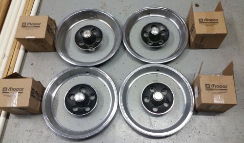 Mopar  rally wheel center caps and trim rings 4.5&#034; bolt pattern 15&#034;