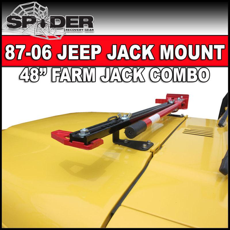 1987-2006 yj tj jeep wrangler hood jack mount and 48" off road farm jack kit