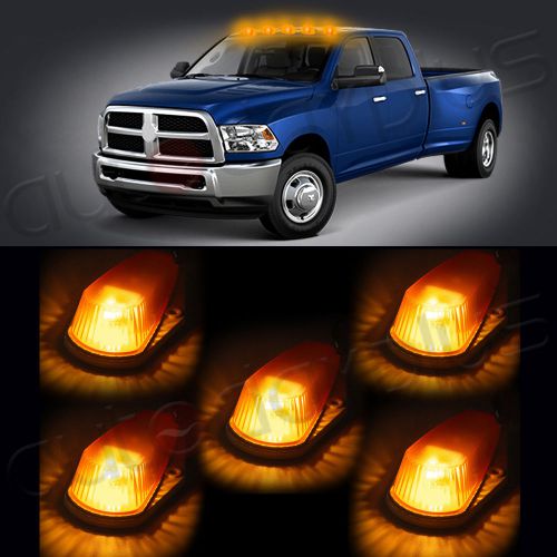 5x amber led cab roof running marker covers w/ base for 80-97 ford f super duty