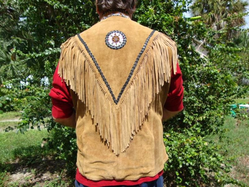 Indian leather vest, suede, fringed & beaded