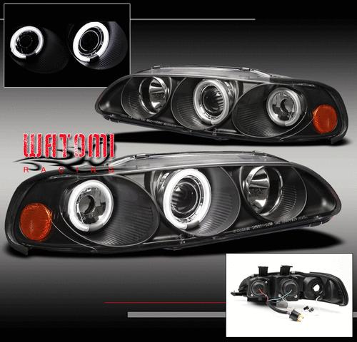 92-95 honda civic 2/3dr ccfl halo projector headlights jdm black cx dx ex si vx