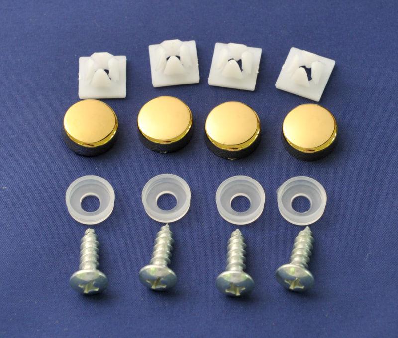 License plate frame screws fasteners + gold finish screw caps set 