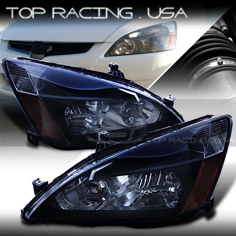 03-07 honda accord jdm crystal style headlights lamps black / amber reflector