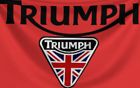 Triumph motorcycle flag 90cm by 150cm.logo with red background. ref rtf-60