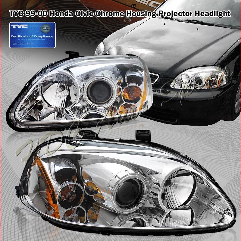 1999-2000 honda civic tyc chrome housing clear lens projector headlight lamps