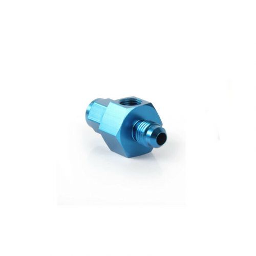 Nitrous adapter with 1/8 npt ports for gauge paurge-4an male to -4an female blue