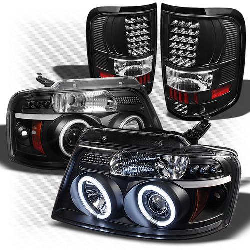 04-08 f150 black ccfl halo projector headlights + led perform tail lights combo