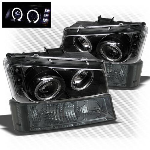 03-06 silverado/avalanche blk projector headlights + smoke bumper (clear reflec)