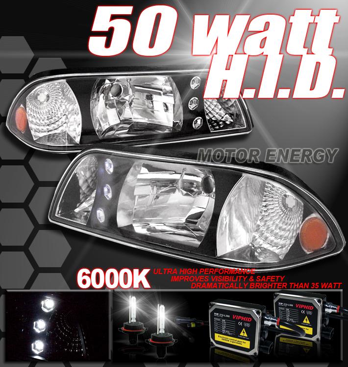 87-93 ford mustang led black headlights+8000k xenon hid