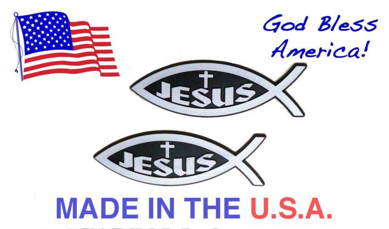 2 christian fish emblems with jesus & cross 5.5" for your auto, car, truck ...