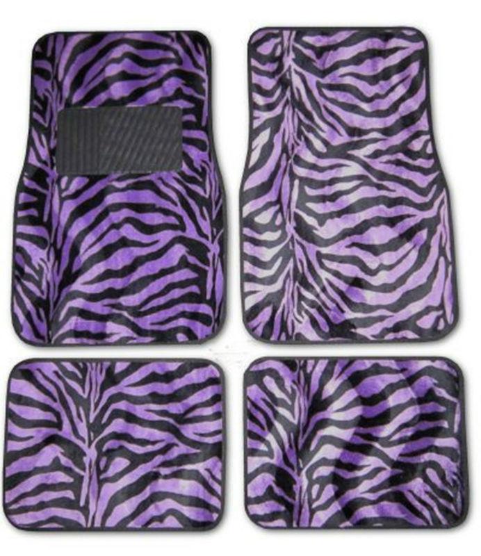 Zebra blk purple universal car front rear floor mats w/ drivers side heel pad m