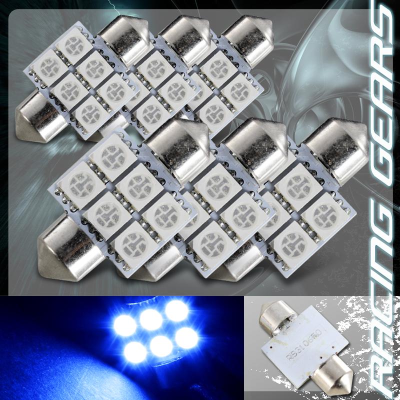 6x 31mm 1.25" blue 6 smd led festoon replacement dome interior light lamp bulb