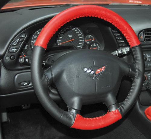 Corvette firethorn and black steering wheel covers