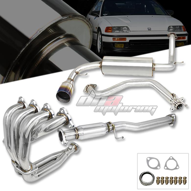 88-91 honda crx ed 4.5" burnt tip catback cat back+piping+header exhaust system