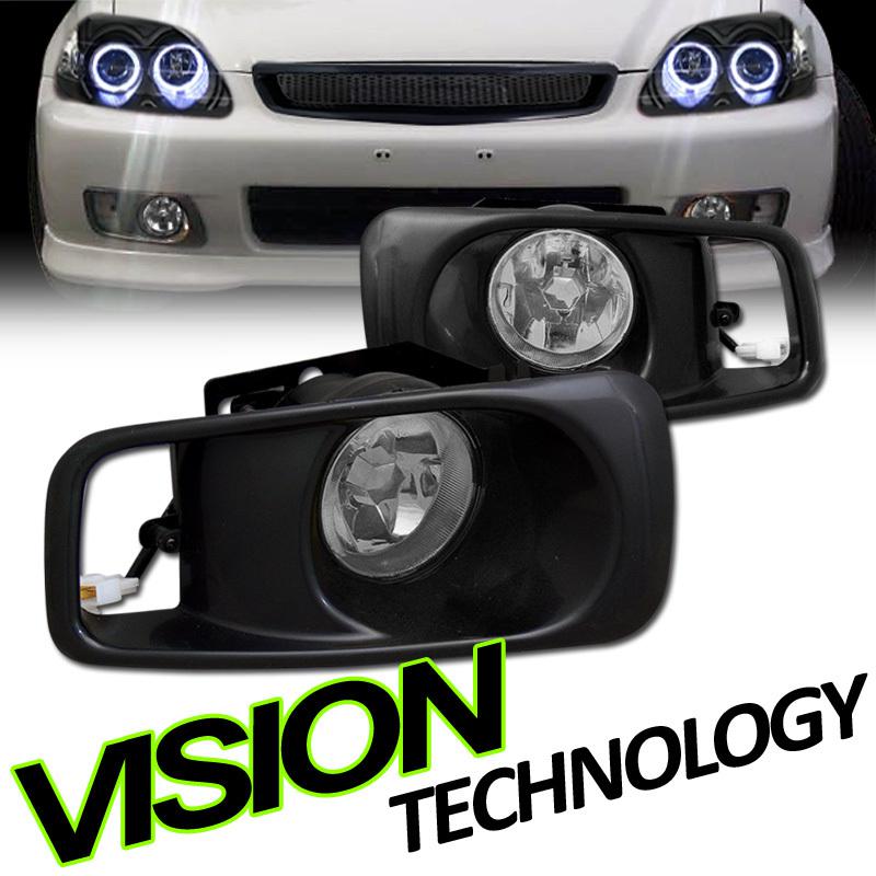 99-00 honda civic coupe/sedan/hatchback clear lens factory fog lights+cover