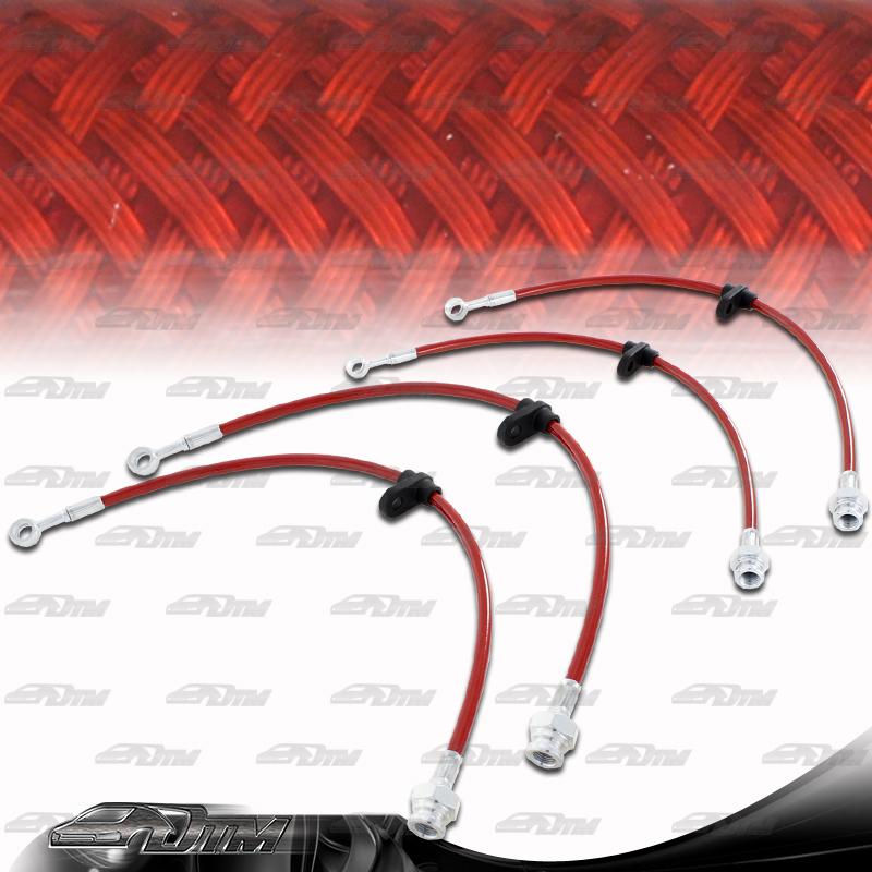 2001-2006 bmw 3-series front & rear stainless steel brake lines - red
