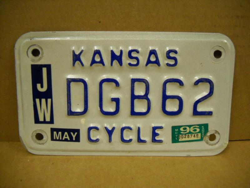 Kansas  motorcycle license plate 1996 dgb62 harley honda kawasaki suzuki yamaha