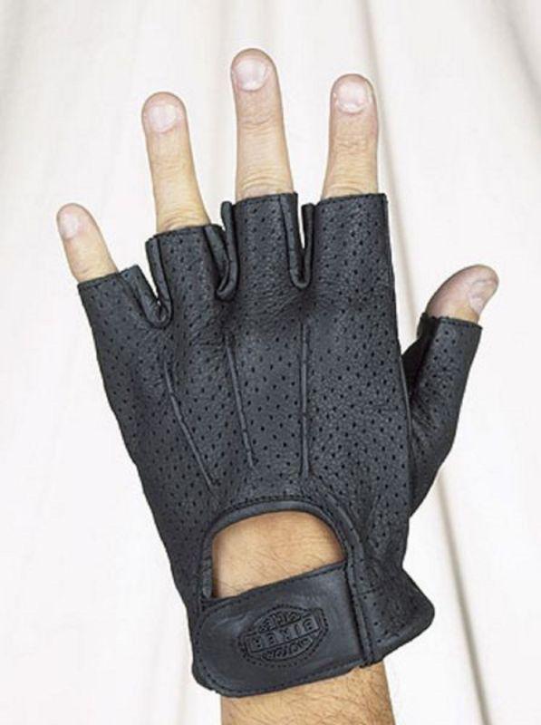 Mens perforated leather half finger fingerless gel palm gloves xl black  