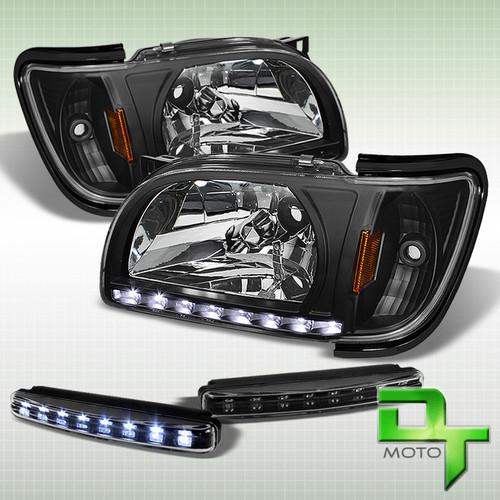 Drl led bumper fog+black 01-04 toyata tacoma pickup truck 2in1 headlights+corner