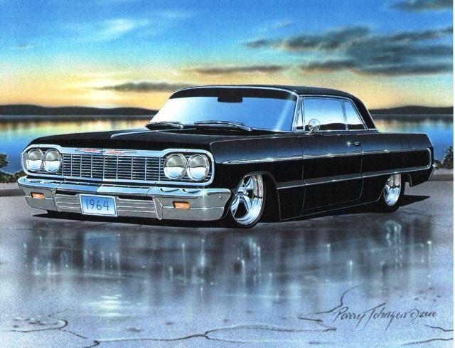 1964 chevy impala 2 door hardtop muscle car automotive art print black