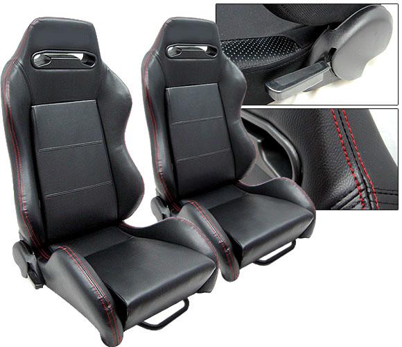 New 2 black leather + red stitch racing seats reclinable w/ slider all scion